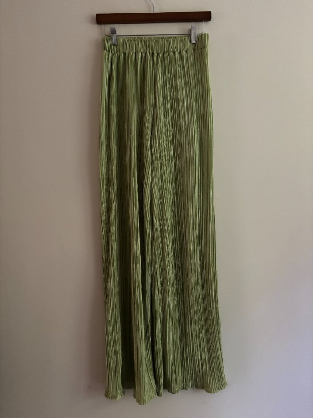 Neon Green Pleated Wide-Leg Pants, size xs